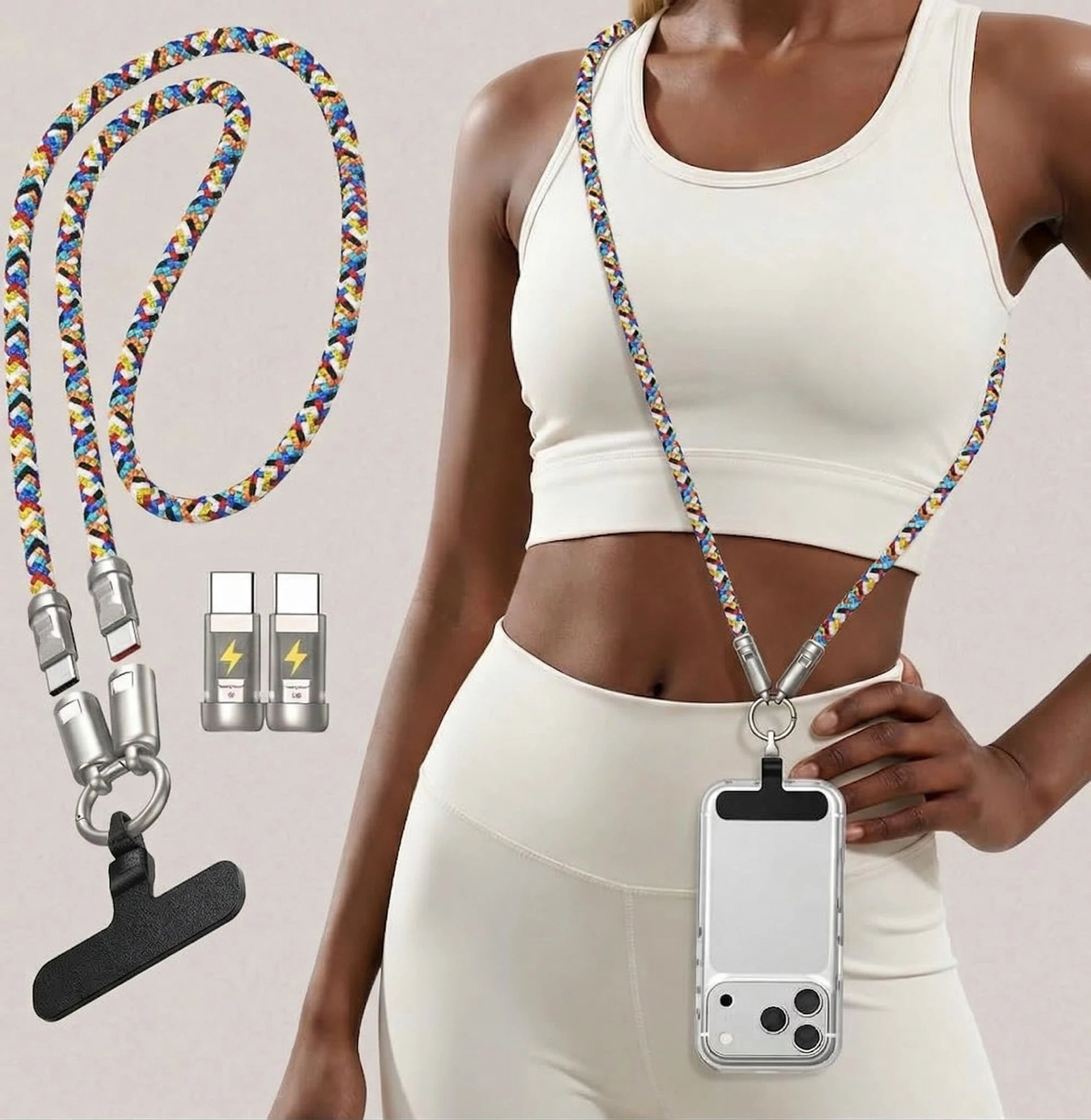2'si 1 Arada Askılı Telefon Taşıma & Hızlı Şarj Kablosu (Boyun Askılı Lanyard Kablo)